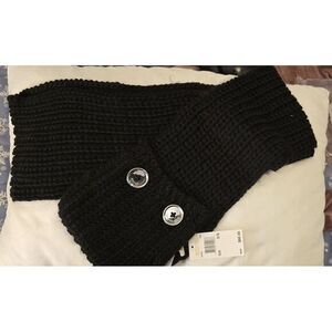 Michael Kors Long Winter Scarf Cable Knit Black With Buttons On Pockets‎